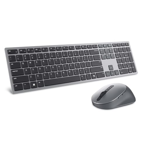 DELL KM7321W Teclado y Ratón Inalámbricos – Bluetooth y 2.4 GHz, 12 Teclas Programables, Sensor 4000 dpi, Batería 36 Meses, Teclado Español QWERTY – Gris Titanio