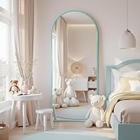 Antok 58" x18” Arched Full Length Floor Mirror, Blue Aluminum Frame, Free Standing/Wall Mount/Leaning for Bedroom, Living Room, Dressing Room