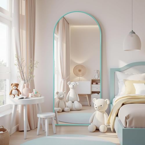 Full Length Mirror, 58"x18" Floor Mirror, Arch Floor Standing Mirrors Freestanding Arch Full Body Mirrors with Stand for Bedroom, Hanging Mounted for Living Room Cloakroom, Blue
