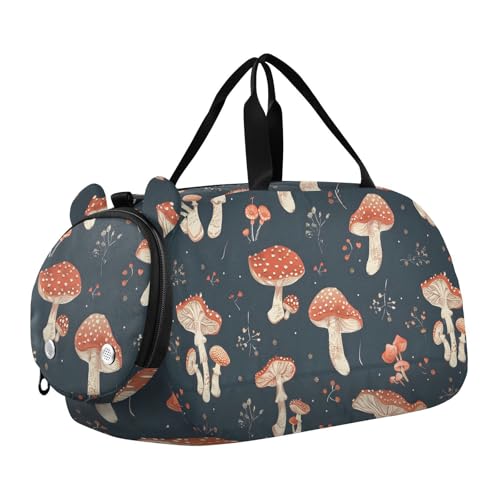 Duffle Bag for Boys or Girls with Shoes Compartment, Mushroomcore Cottagecore Sports Travel Bag Overnight