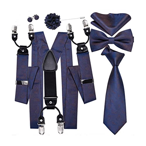 Juego de tirantes, corbata y pañuelo azul para hombre miniatura 1