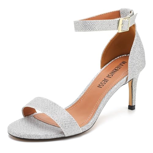 Image of MAIERNISI JESSI Unisex Men's Women's Ankle Strap Heeled Sandals, Open Toe, Buckle Closure, Kitten High Heel