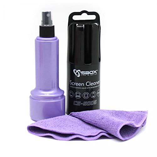 SBOX CS-5005 - Spray de limpieza para monitor LCD o smartphone con paño de limpieza de microfibra, color morado