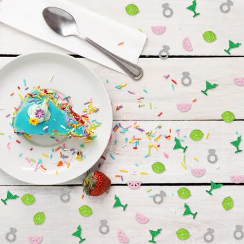 Image of 120pcs Martini Bachelorette Confetti, Margs and Matrimony Paper Confetti, Green&Pink Glitter Margarita Cocktail Glass Table Scatters, Mexican Fiesta Themed Bridal Shower Party Supplies