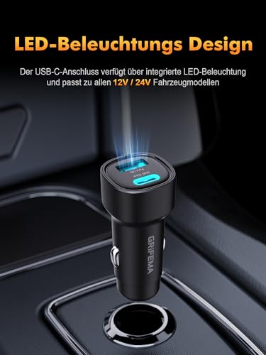 GRIFEMA 48W Zigarettenanzünder USB C 12V Adapter Auto PD und QC3.0 USB kfz ladegerät Auto Ladegerät Adapter Zigarettenanzünder Verteiler Steckdose mit iPhone 17 16 15 Pro Max Air iPad S24 S25 – Bild 3