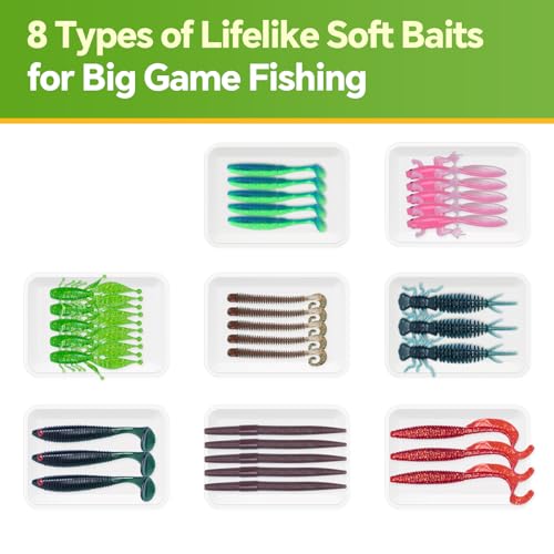 Image of Clearance Bionics-Designed Durable Soft Plastic Fishing Lures Kit with Bonus Accessories, 3 /4 /5 /6 Inch, 9-Type Lifelike Swimbaits in One Gear Set Included Tackle Box for Bass