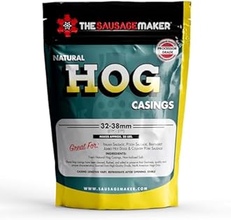 The Sausage Maker® Natural Hog Sausage Casings 32-38mm, Edible Casing For Sausage Making, Stuff Over 25 Lbs Meat, Breakfast, Italian, Polish, Bratwurst, Hot Dog, Pork Links, 1.2-1.5" Dia, Home Pack-1