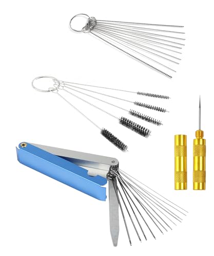 UNLRAE Carburetor Cleaning Kit,Car Accessories Torch Tip Cleaner Set,13 Wires & 10 Needles & 5 Brushes & 1 Pick,Fits Most Cars,Motorcycles,ATV Moped Welder Carb Chainsaw Spray Guns Torch Tips
