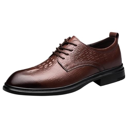 Mens Oxford Leather Dress Shoes Crocodile Pattern Business Casual Non Slip Comfortable Footwear Lace up