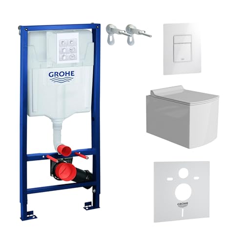 LAVITA | Élément mural Solido + WC suspendu Fago blanc sans bord + abattant WC SoftClose | Bouton blanc brillant | Kit complet | Réservoir de chasse encastré | Kit complet | WC complet |