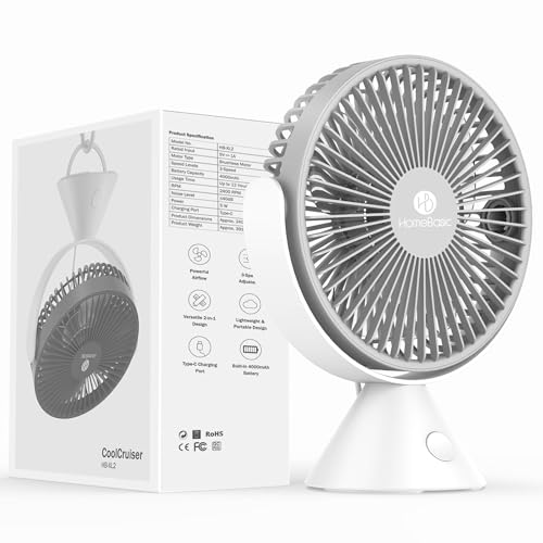 Image of HOMEBASIC Mini Table Fan for Home & Office| Portable handheld Desk Fan with 3 Adjustable Speed, 360 Rotation, Type C Rechargeable, 2400 RPM Motor| 7 Inches Quiet Cooling Fan for Travel (Grey & White)