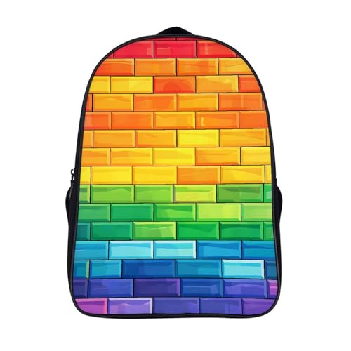 Rainbow Brick Wall Funny 16 Inch Backpack for Men Women Casual Daypack with 2 Compartment for Travel Work
