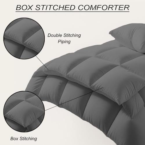 Image of Oversized King Plus Size Comforter Set - All Season Down Alternative Bedding Comforter Set - Quilted Duvet Insert with Corner Tabs - Box Stitched Blanket - Breathable, Soft - Dark Grey