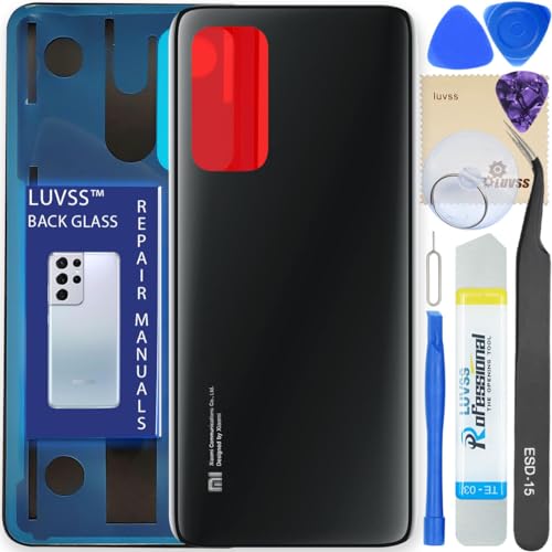 LUVSS Back Glass Cover Replacement Compitable for Xiaomi Mi 10T / 10T Pro 5G Rear Cover + Repair Manual DIY Tools Kit (Black)