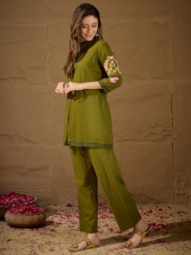 Image of Truvon Fashions Stylish Women's Co-Ord Kurta with Pant Sets - Cotton Floral Kurti Pant Set for Womens