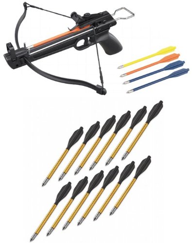 50 Lb Crossbow Gun Pistol Archery Hunting Crossbow w/Arrows+12 Metal Tip Arrows