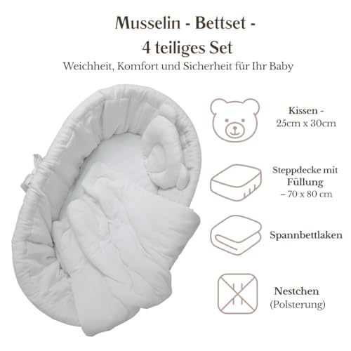 Miniatura 2 de Wiklinopol Juego De Ropa De Cama De 4 Piezas, Para Bebés Y Niños, Muselina, Ropa De Cama Para Cuna, Funda Nórdica Con Sábanas, Color Blanco