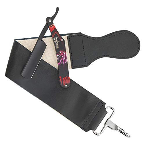 peinat Straight Razor, Metal Straight Razors for Men, Matte Black 440 Steel Straight Edge Razor + 2 Layers Leather Canvas Strap Straight Razor Kit Sharp Razors Manual Straight Razor Blades