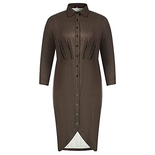 Women s Button Down Shirt Dress Plus Size Elegant Midi Office Evening Dresses 16W Brown