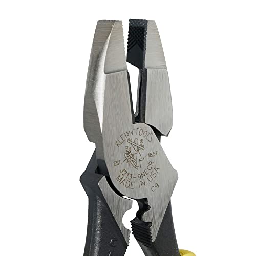 Klein Tools J213-9Necr Jouneyman Pliers Connector Crimp Side, With High-Leverage Design Featuring Crimping Die Behind Hinge, 9-Inch #TOP3