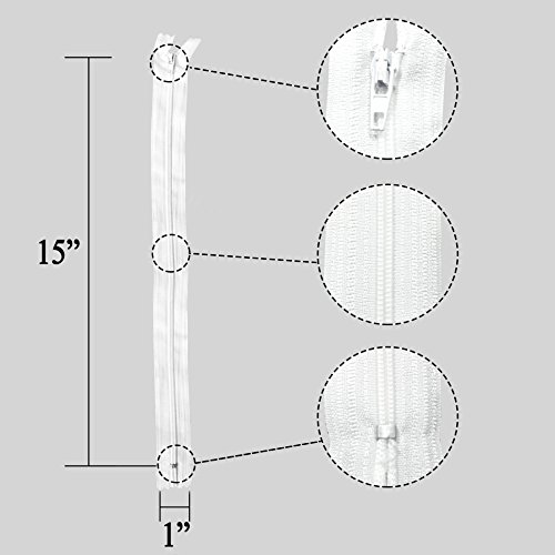 KGS 15 inch Nylon Zipper for Sewing Crafts | 20 Zippers/Pack (White)