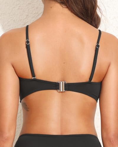 Image of Women Bandeau Bikini Top Strapless Swimsuit Top | Twist Front, Adjustable Straps, Non-Slip, Built-in Cups for Secure Fit