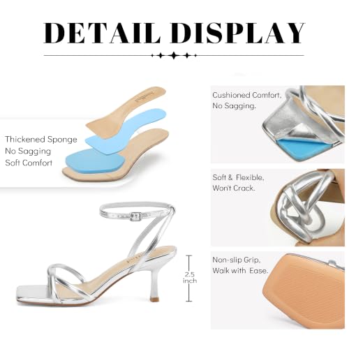 Image of AIUNIIND Women's Kitten Low Heel Sandals, Strappy Square Open Toe 2.5 inch | Adjustable Ankle Strap, Comfortable All Day, for Summer, Going out, Dress, Party, Prom, Wedding Guest Occasions