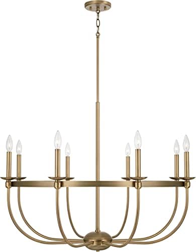 Capital Lighting 425181AD Rylann Urban/Industrial Minimalistic Vintage-Inspired Candle Chandelier, 8-Light 480 Total Watts, 29" H x 38" W, Aged Brass