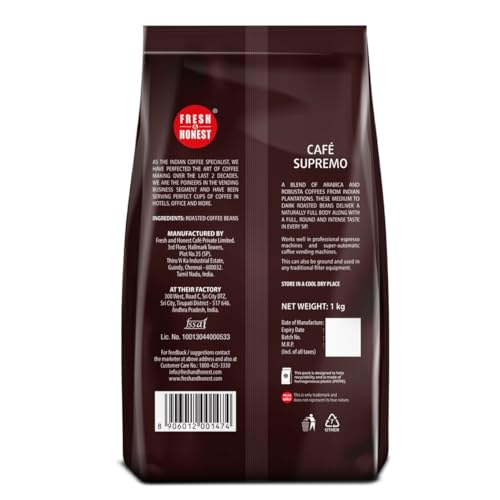 Image of Fresh & Honest Cafe Supremo | Roasted Coffee Beans | Medium Dark Roast | Arabica Robusta Blend | 1Kilo