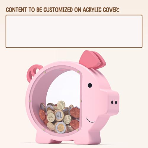 Image of Piggy Bank for Kids Girls, Pink Kids Piggy Bank with Creative DIY Stickers