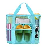 Yunaeduo Extra Large Mesh Beach Bag - Lightweight & Foldable Family Beach Bag with 9 Pockets for Toys, Towels & Vacation Essentials - Blue