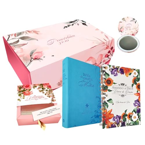 Box Mulher Virtuosa Bíblia de Estudos da Mulher Azul + Diário de Oração Nos Braços do Pai