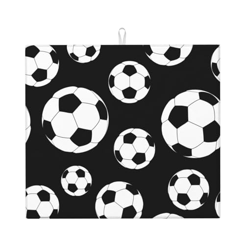 Alfombrilla Escurreplatos Estampado Negro De Fútbol Alfombrilla Secado para Encimera Plegable Enrollable Lavables Tapete Escurridor, para Ollas Y Sartenes, Mostrador, Fruta, 41x46cm