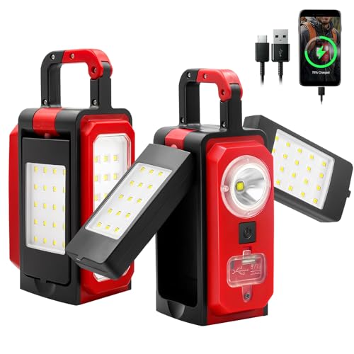 SYLSTAR 2Pack 3000LM Rechargeable Camping Lights, Battery Powered Camping Lantern with 4 Modes, Magnets, Hook, IPX5 Rotatable Work Light for Power Outages Emergency Garage