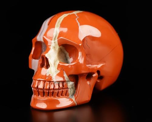 Skullis 2.0" Red Jasper with Quartz Crystal Skull, Hand Carved Ge...