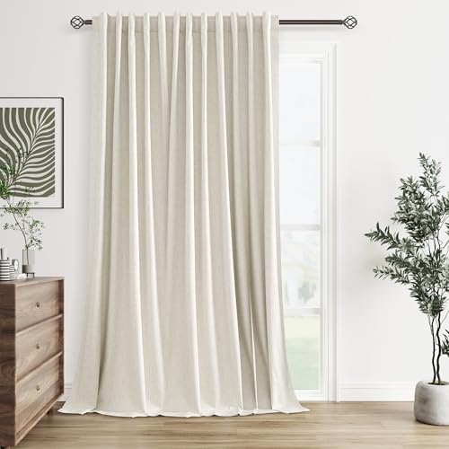 Guken Extra Wide 100% Blackout Linen Curtains 120 Inches for Bedroom Cream