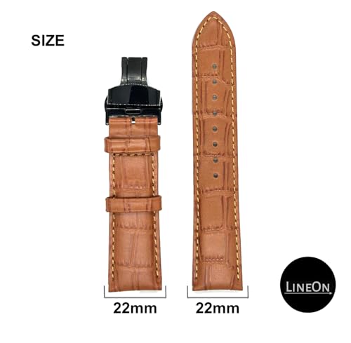 Image of Lineon 22mm Half Padded Premium Leather Mens Watch Strap with ButterFly Lock For Branded Watches Tool and Pins Include