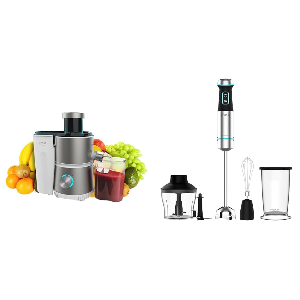 Cecotec Juice&Fresh 400 Titan White Orbital Blender, 400 W, 20000 RPM Speed & Power TitanBlack 1200 XL Cream&Crush Hand Blender, Power 1200 W