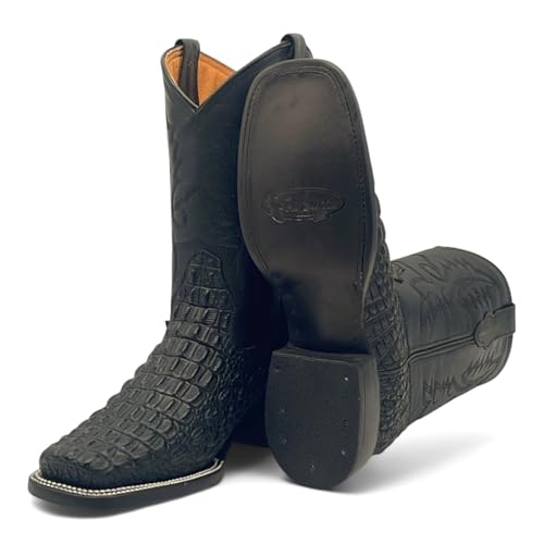 Men’s Leather Square Toe Western Boot With Embossed Crocodile Print3