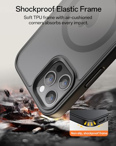 Image of UNBREAKcable Magnetic for iPhone 12 Pro Case, Compatible with MagSafe, Full Camera Protection, Built-in Magnetic Ring, Drop Protection Shockproof Slim Phone Cover (Black)