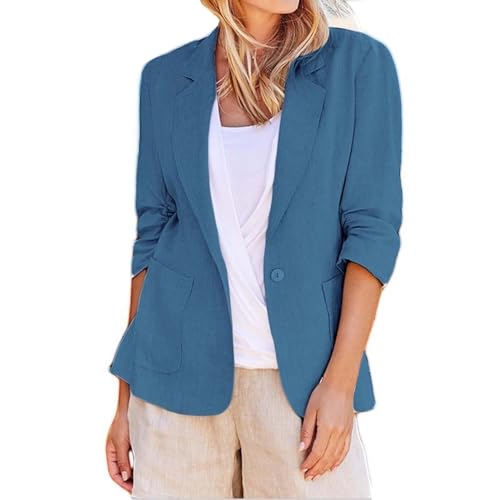 Lightweight Linen Blazers for Women Casual Petite 3/4 Sleeve Blazer Jackets Plus Size Summer Suit Jacket