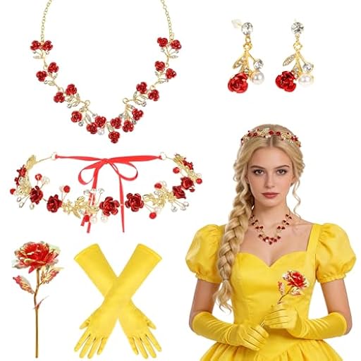 5PCS Accesorios Disfraz Princesa Mujer, Accesorios Disfraz Bella Princesa - Corona de Rosas Tiara Pendientes Collar Rosa Guantes Amarillos, Disfraz Halloween Mujer, Disfraces Carnaval de Bella | Ya disponible en tu tienda friki favorita! En mundofriki.es! 5PCS Accesorios Disfraz Princesa Mujer, Accesorios Disfraz Bella Princesa - Corona de Rosas Tiara Pendientes Collar Rosa Guantes Amarillos, Disfraz Halloween Mujer, Disfraces Carnaval de Bella | Ya disponible en tu tienda friki favorita! En mundofriki.es!