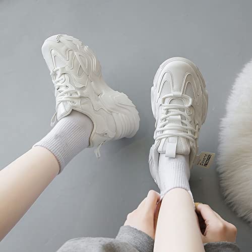Vv87 Women's Fashion Sport Breathable Mesh Platform Sneakers Casual Running Walking Shoes Size 8 White #TOP3
