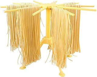 Ourokhome Collapsible Pasta Drying Rack- Plastic Household Noodle Stander with 10 Arms(Yellow)