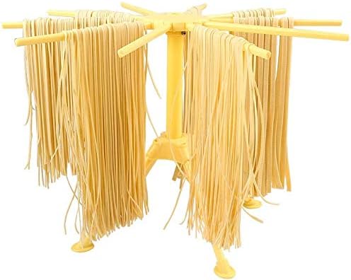 Ourokhome Collapsible Pasta Drying Rack- Plastic Household Noodle Stander with 10 Arms(Yellow)