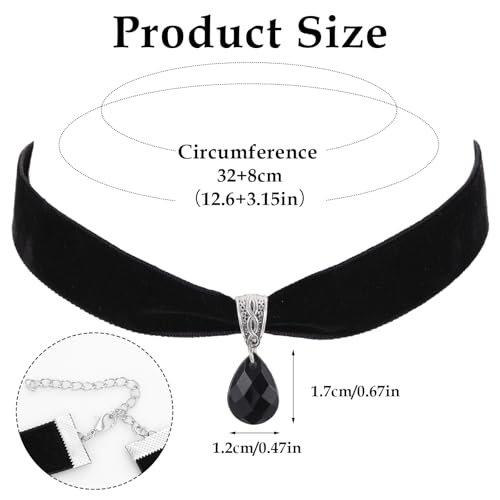 Telooco Schwarz Samt Trachtenkette Damen Halskette mit Anhänger Kropfband Breit Tropfen Choker Verstellbarer 90er Jahre Halsband für Feiertagsparty Cosplay Halloween