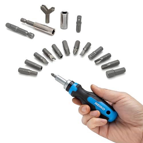 Image of NEIKO 10082A Security Bit Set and Ratcheting Screwdriver | 101 Piece Set | Chrome Vanadium Steel | Screwdriver Bit Set Phillips, Tamperproof Torx Bits, & Flat | 1 /4 inch Hex Shank Magnetic Bit Holder