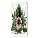 Couverture de porte extérieure motif chat siamois de printemps 91,4 x 182,9 cm - Plante, f...