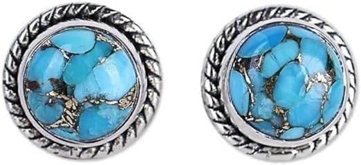 Natural Blue Copper Turquoise Stud Silver Earrings, 925 Sterling Silver Gemstone Earrings, Designer Silver Earrings, Handcrafted Earrings Gift