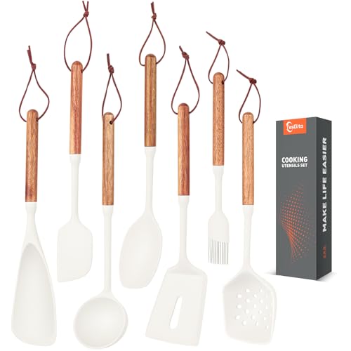Silicone Utensils Set of 7 with Wooden Handle for Cooking&Baking,No